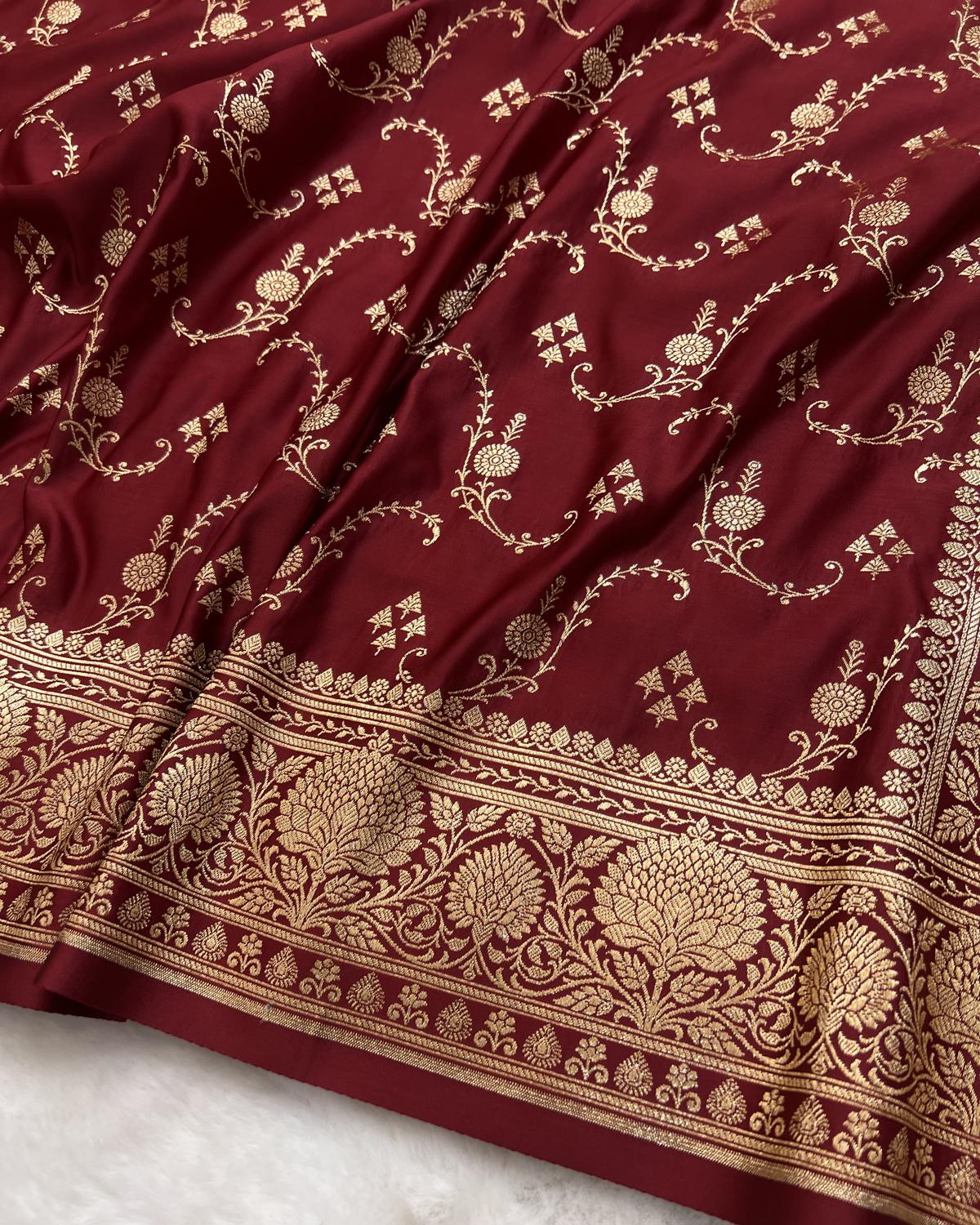 Maroon Banarasi Shahi Jaal Pattern Katan Silk Saree