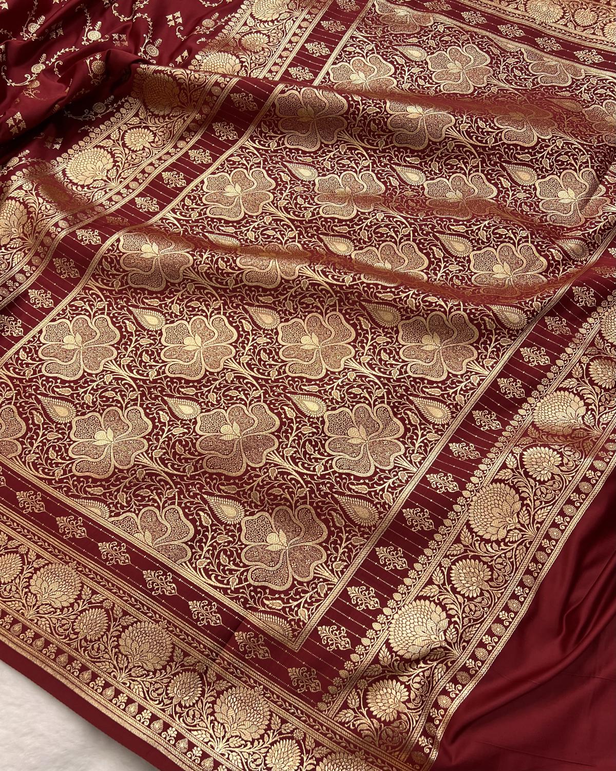 Maroon Banarasi Shahi Jaal Pattern Katan Silk Saree