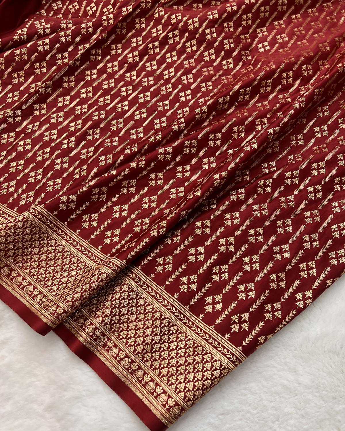 Maroon Banarasi Shahi Jaal Pattern Katan Silk Saree