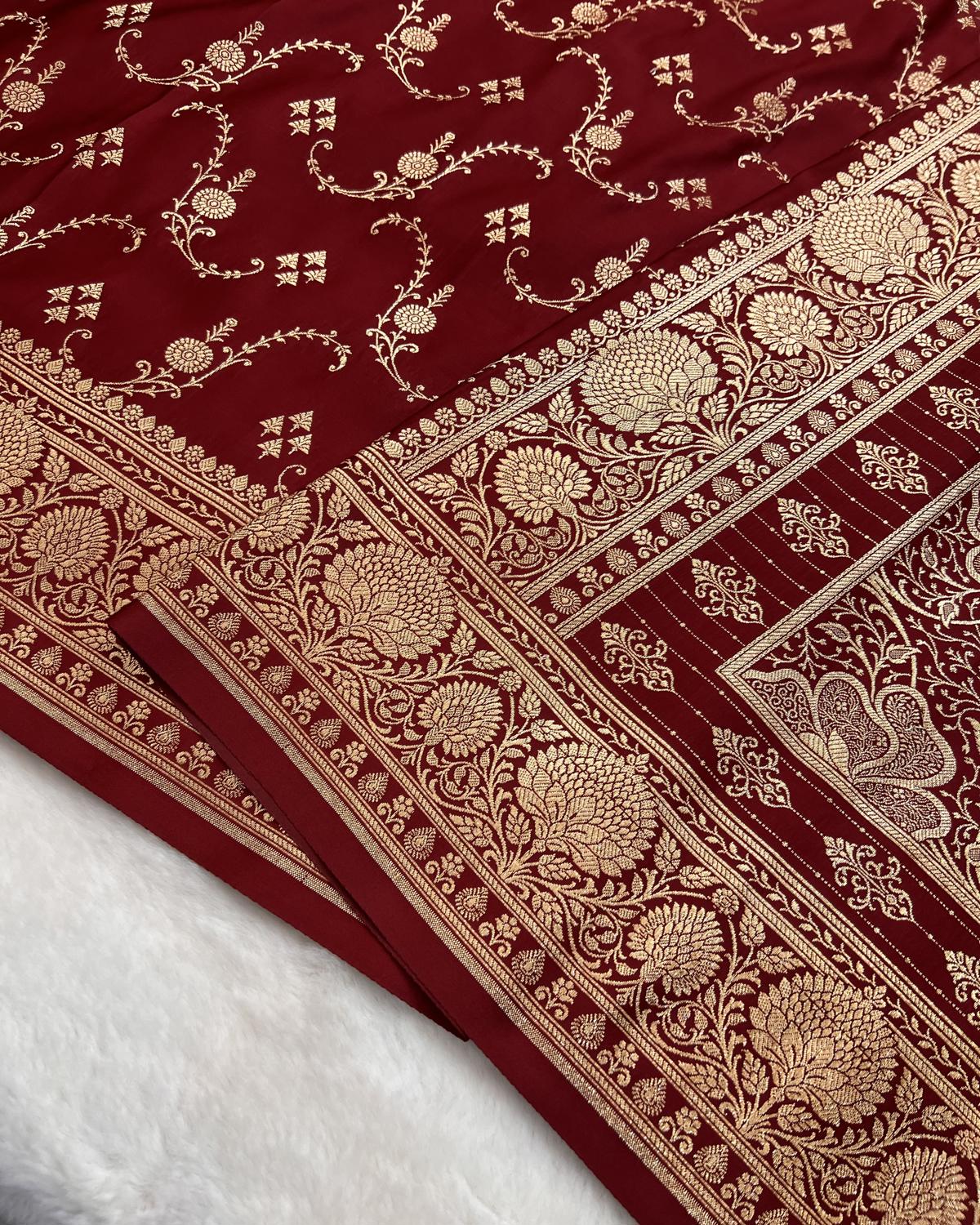 Maroon Banarasi Shahi Jaal Pattern Katan Silk Saree