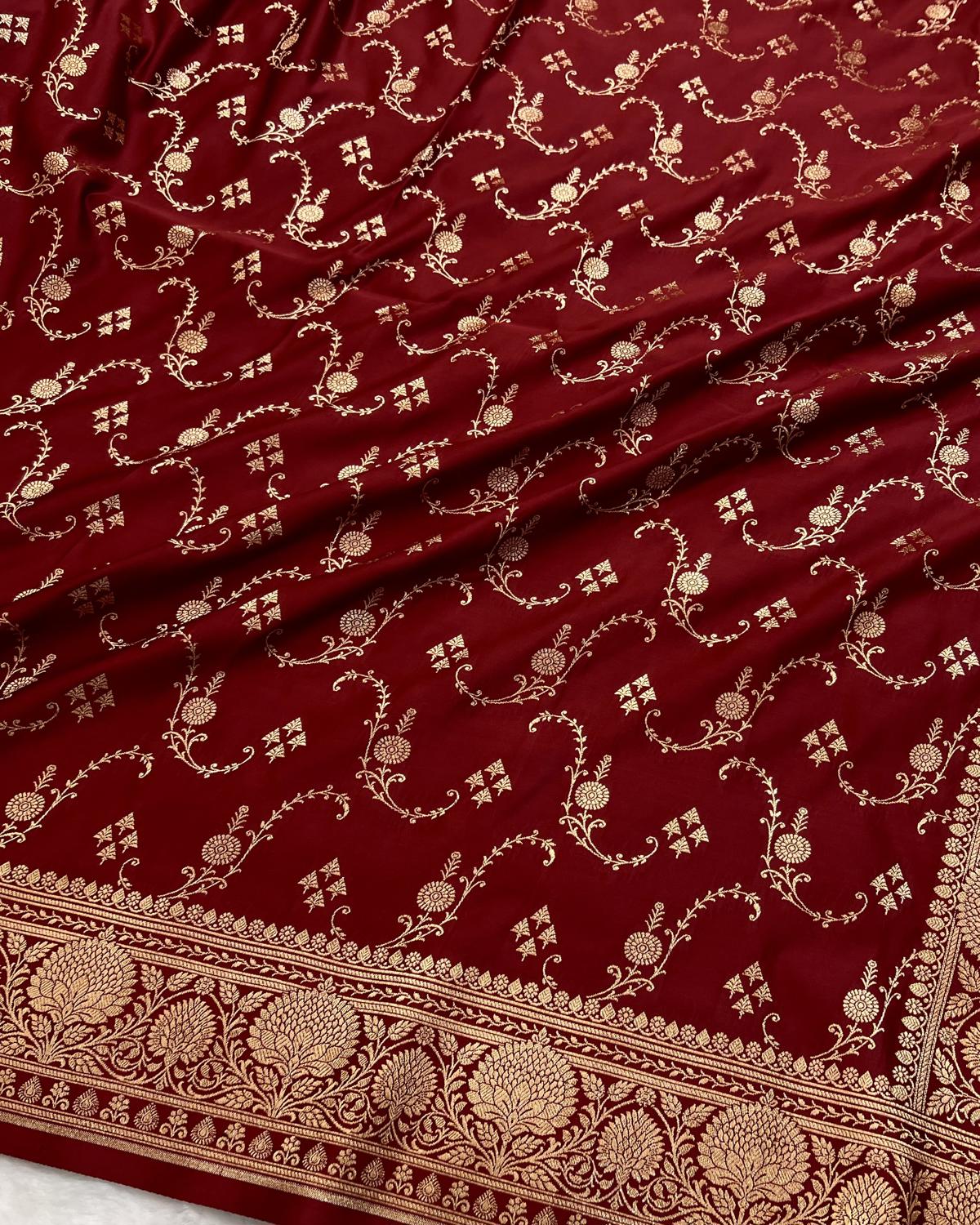 Maroon Banarasi Shahi Jaal Pattern Katan Silk Saree