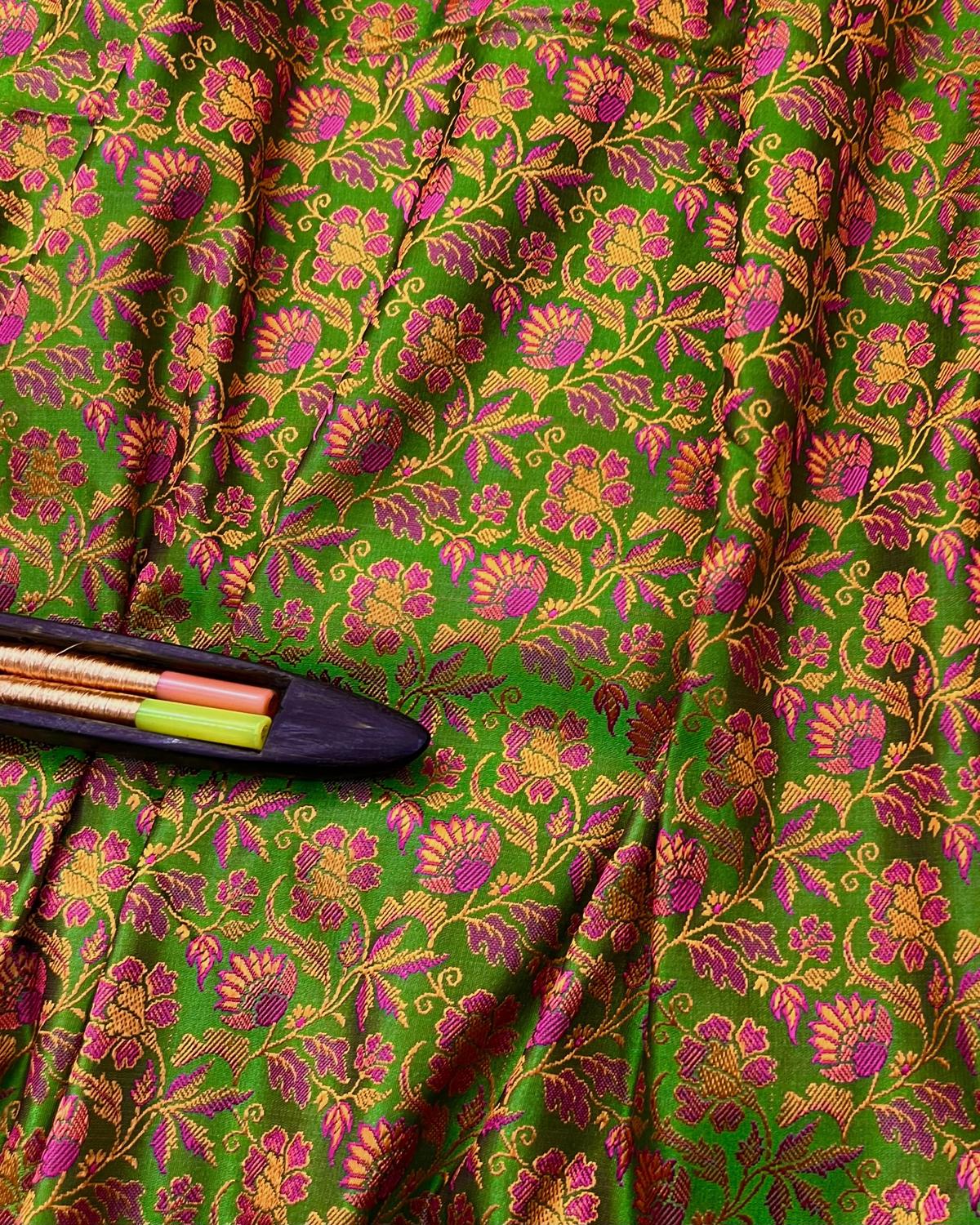 Green Shades Pashmina Tanchui Floral Jaal Katan Silk Saree