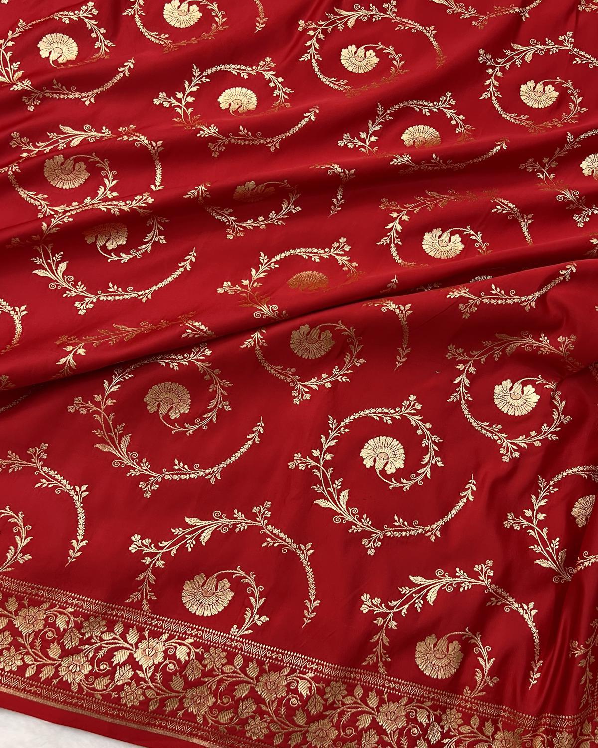 Classic Red Banarasi Floral Jaal Pattern Katan Silk Saree