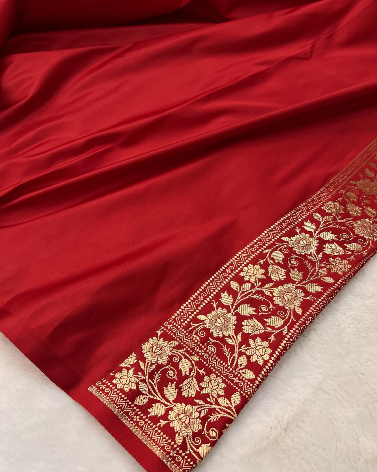 Classic Red Banarasi Floral Jaal Pattern Katan Silk Saree
