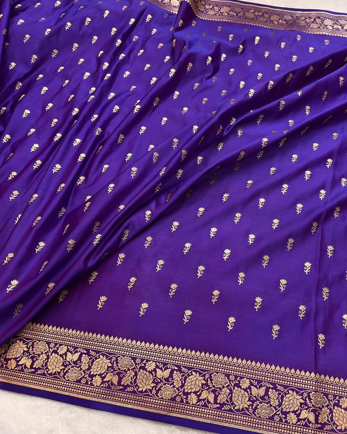 Cross Purple Banarasi Floral Booti Mashru Silk Saree