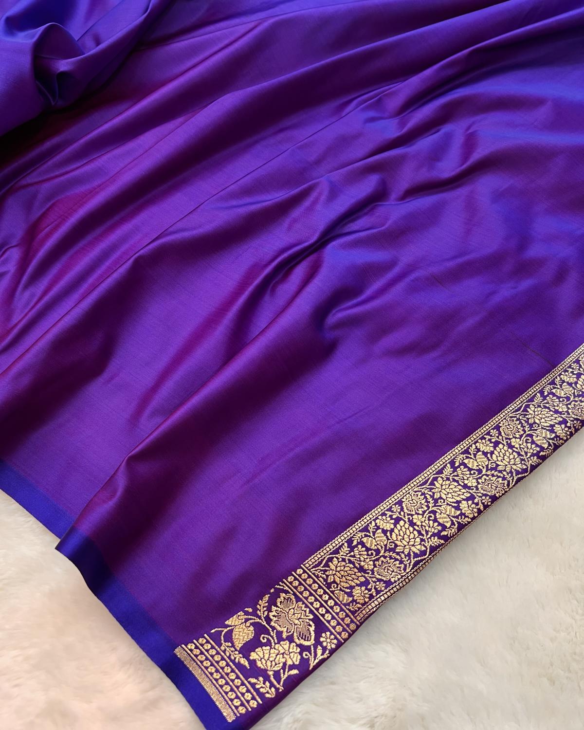 Cross Purple Banarasi Floral Booti Mashru Silk Saree