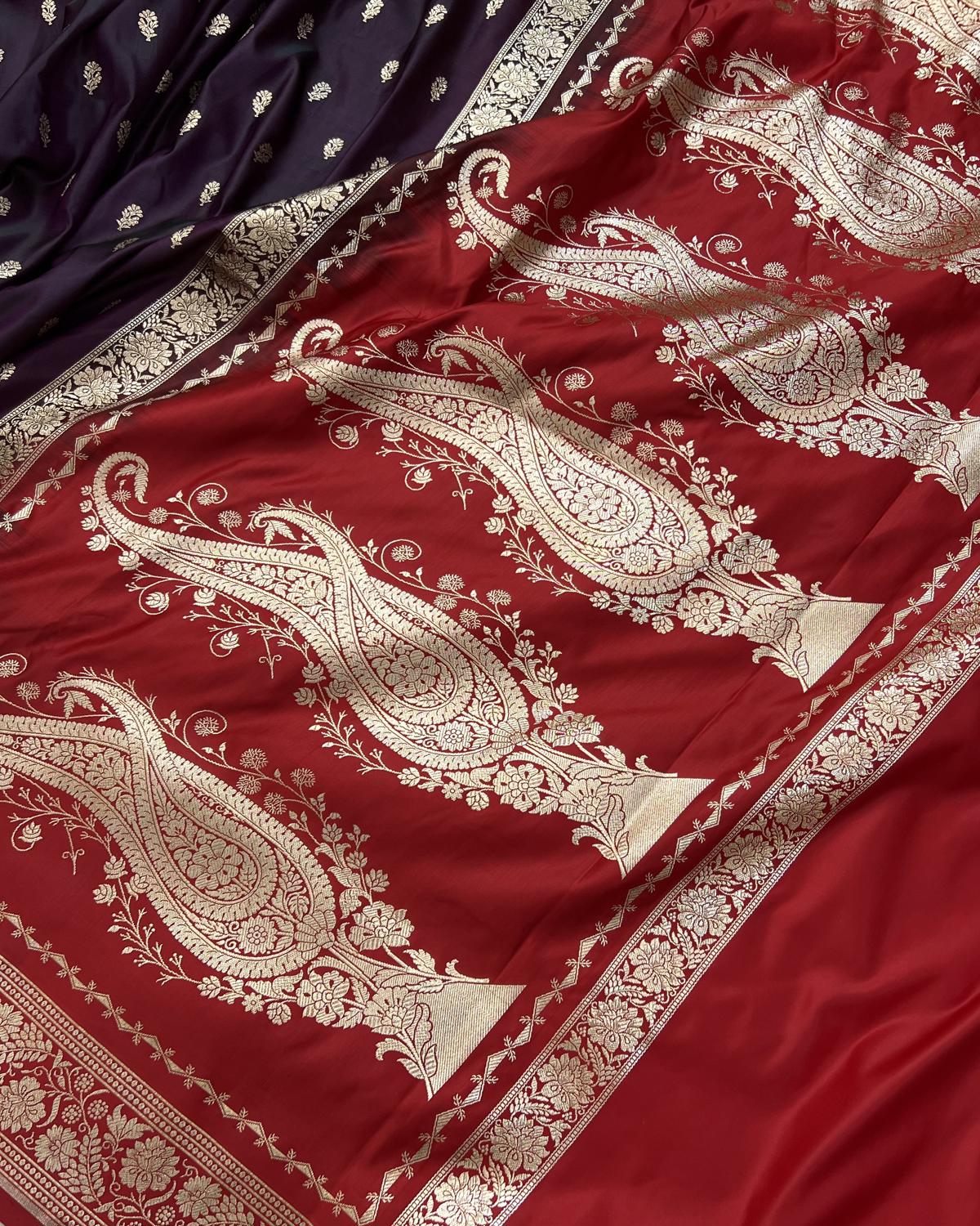 Deep Purple-Red Banarasi Floral Boota Katan Silk Saree