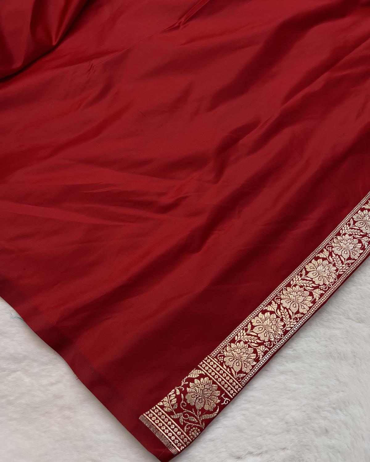 Deep Purple-Red Banarasi Floral Boota Katan Silk Saree