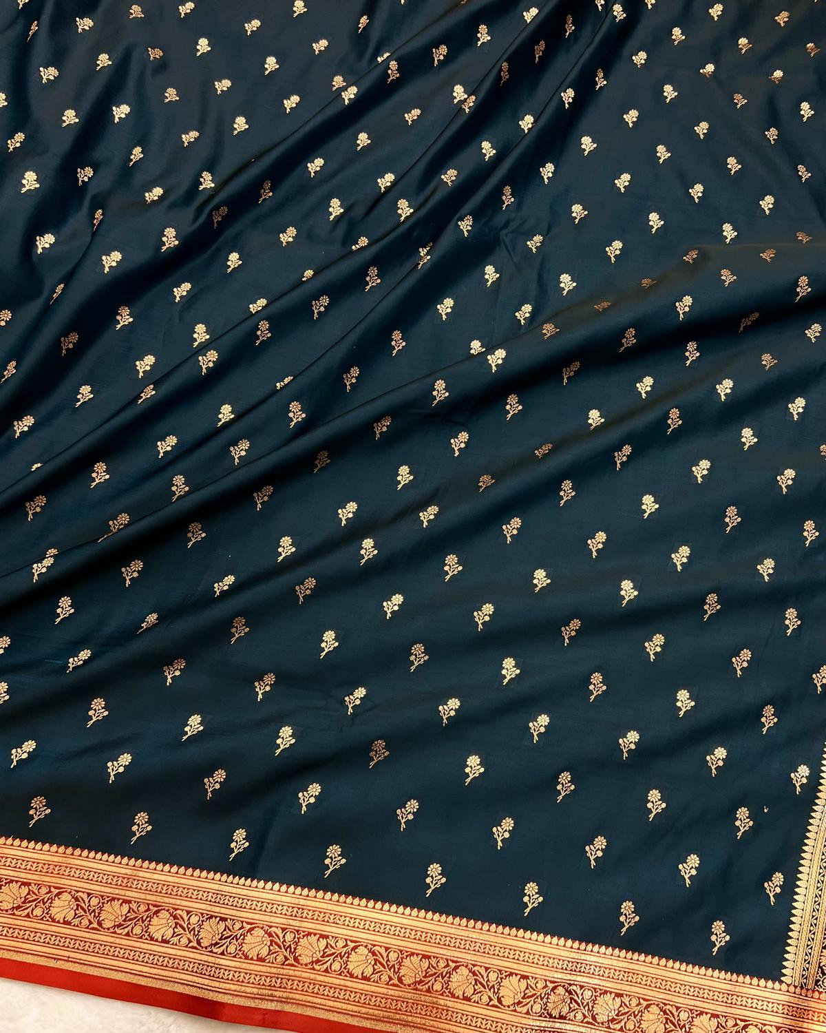 Dark Rama-Red Shade Banarasi Floral Booti Katan Silk Saree
