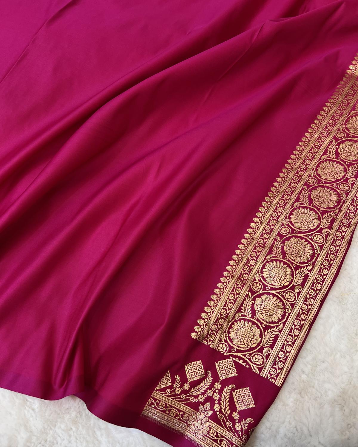 Rani Pink Shades Banarasi Floral Booti Mashru Katan Silk Saree