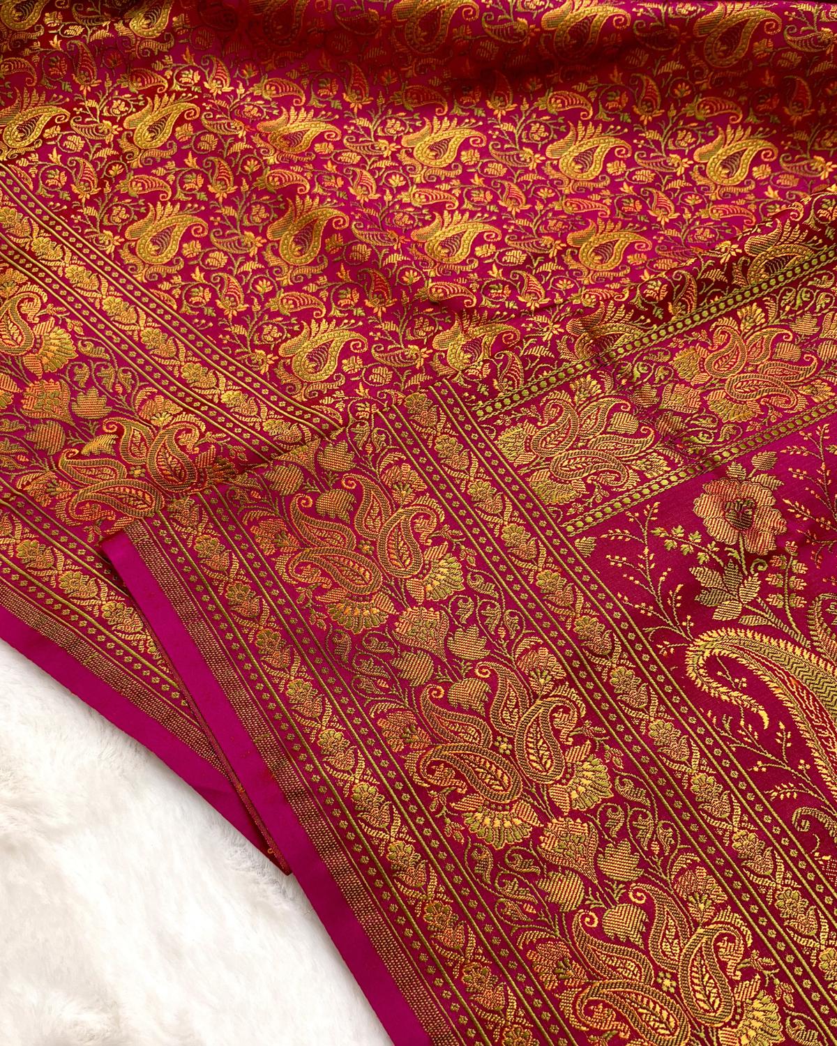 Rani Pink-Yellow Shades Pashmina Tanchui Floral Jaal Katan Silk Saree