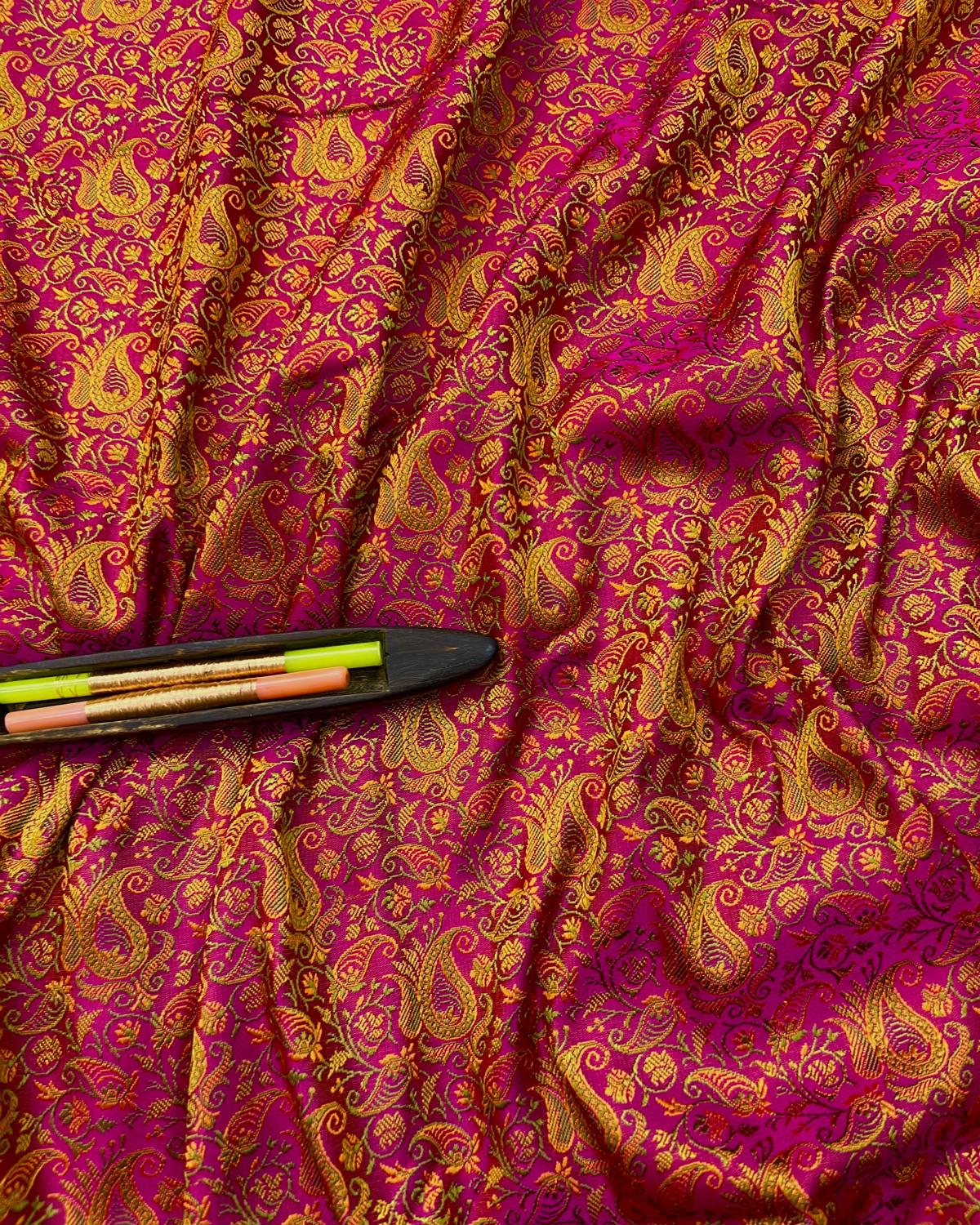 Rani Pink-Yellow Shades Pashmina Tanchui Floral Jaal Katan Silk Saree