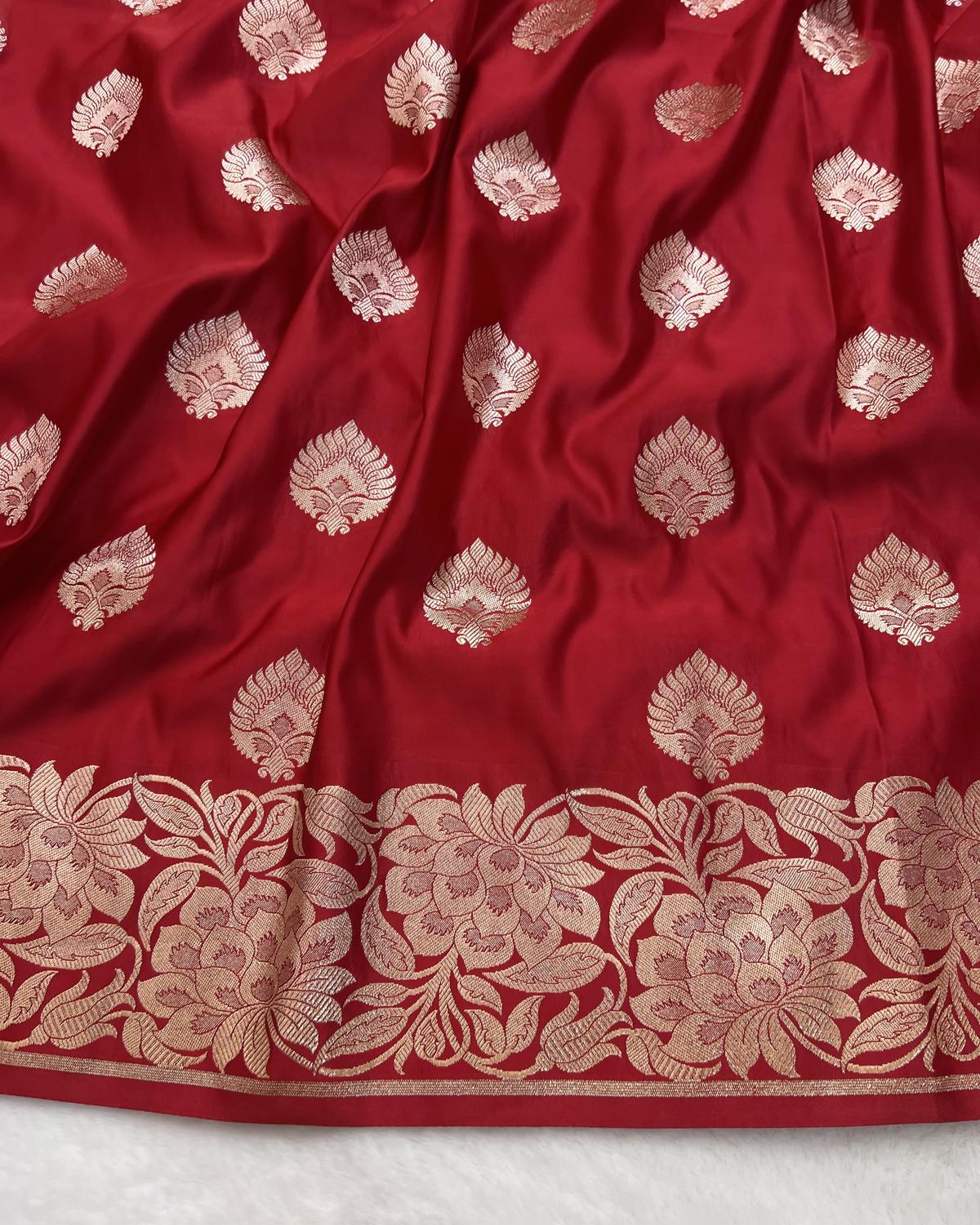 Classic Red Banarasi leafy Boota Katan Silk Saree