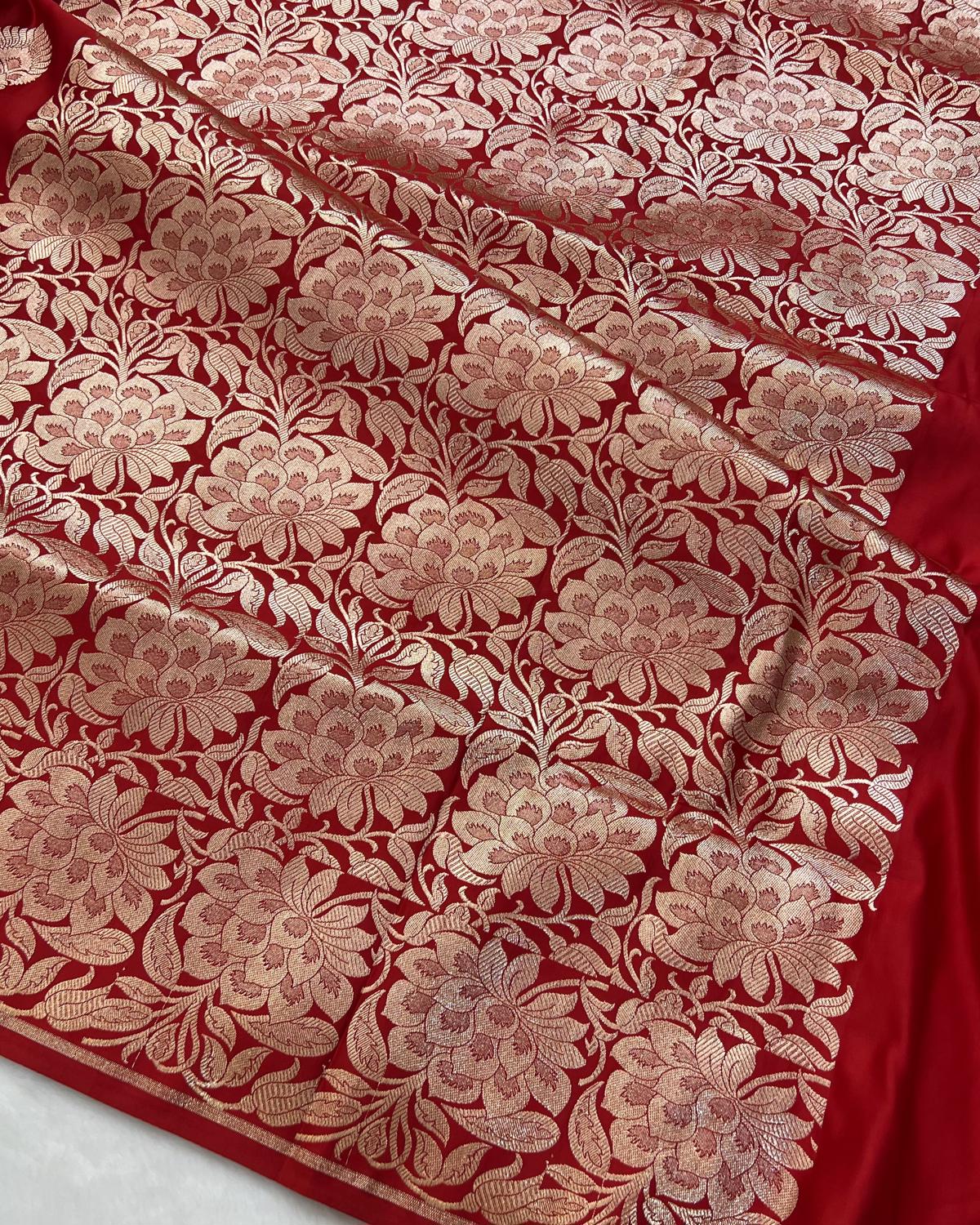 Classic Red Banarasi leafy Boota Katan Silk Saree