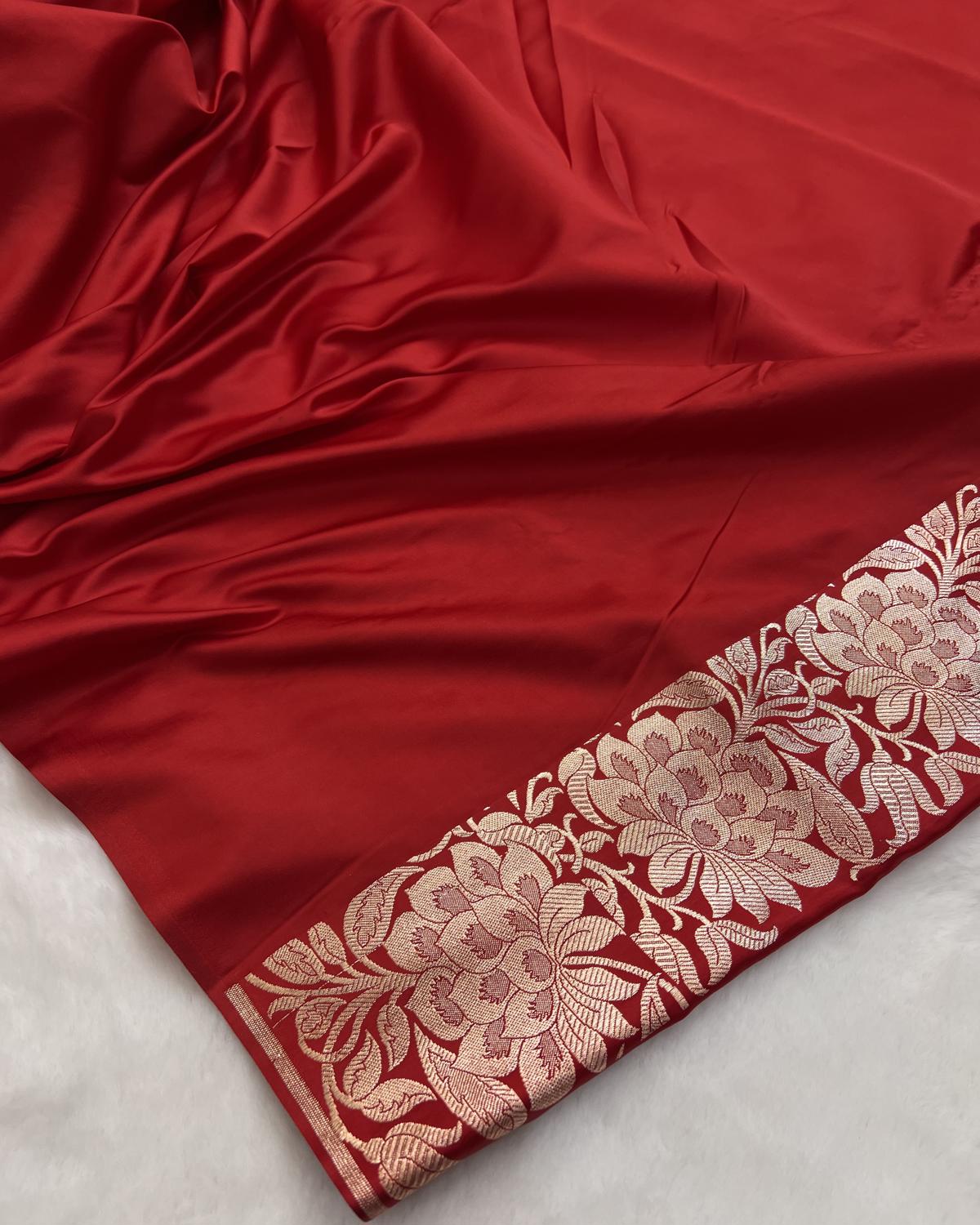 Classic Red Banarasi leafy Boota Katan Silk Saree
