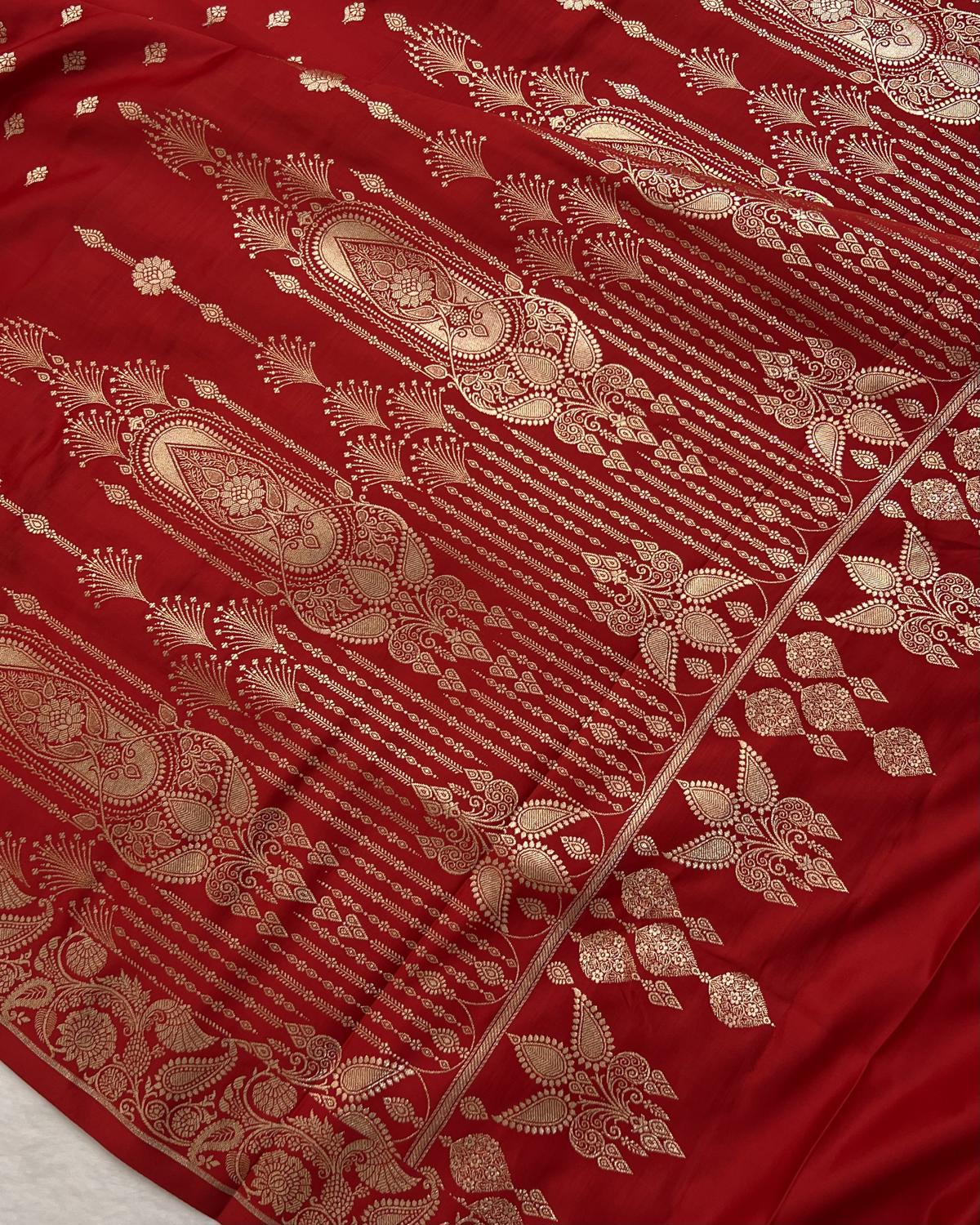 Classic Red Banarasi Booti Mashru Katan Silk Saree
