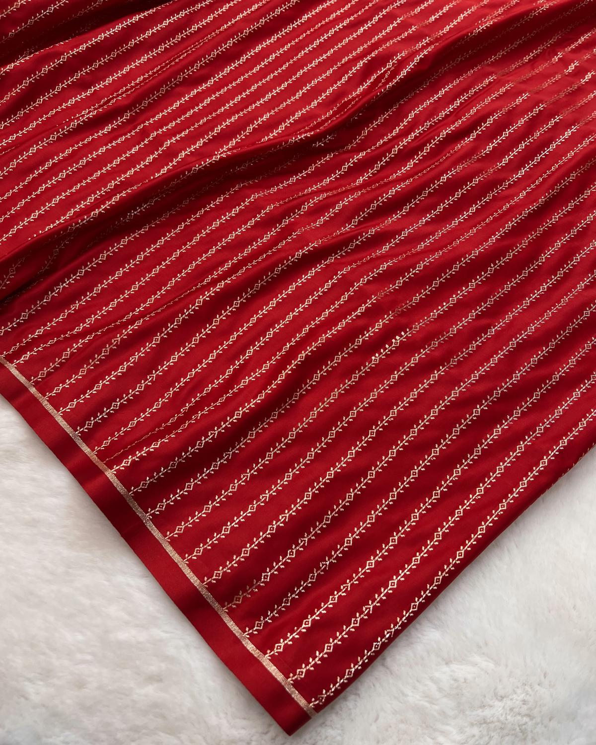 Matching red brocade blouse piece with golden zari work on blouse piece - Niyarah | buy designer blouse 