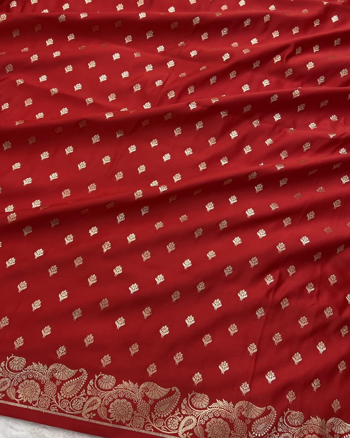 beautiful floral zari body design on red banarasi mashru katan silk saree for bridal- Niyarah | buy red Banarasi Saree