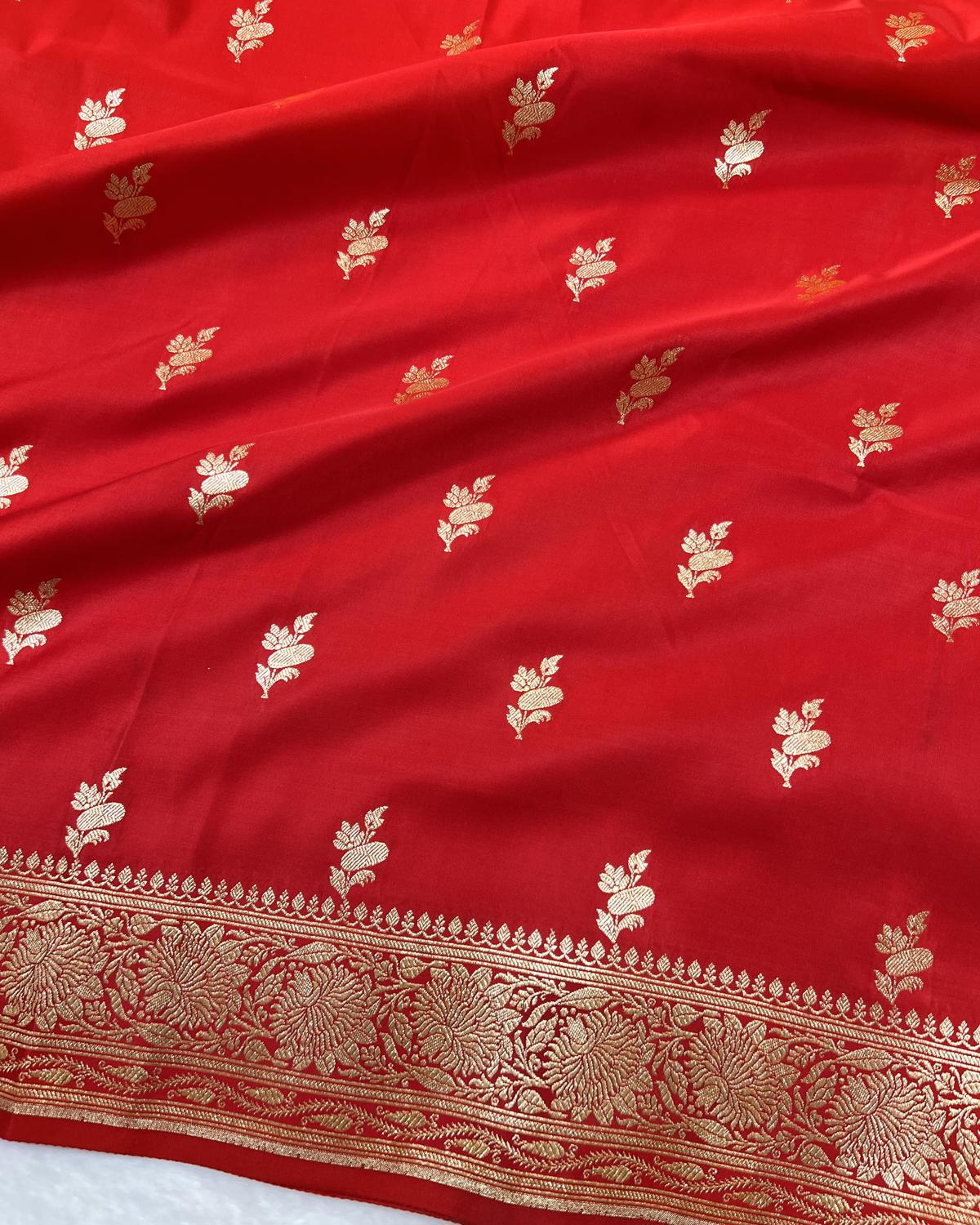 Red Banarasi Floral Booti Mashru Katan Silk Saree