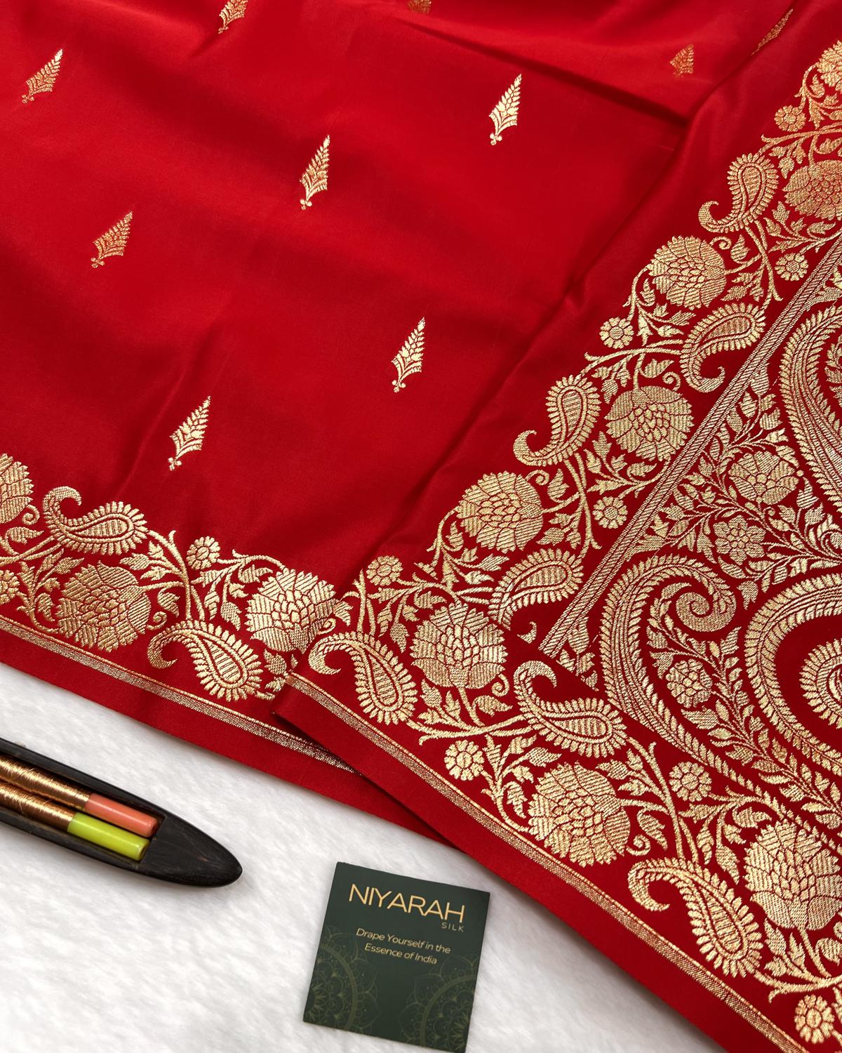 Red Shades Banarasi Booti Mashru Katan Silk Saree
