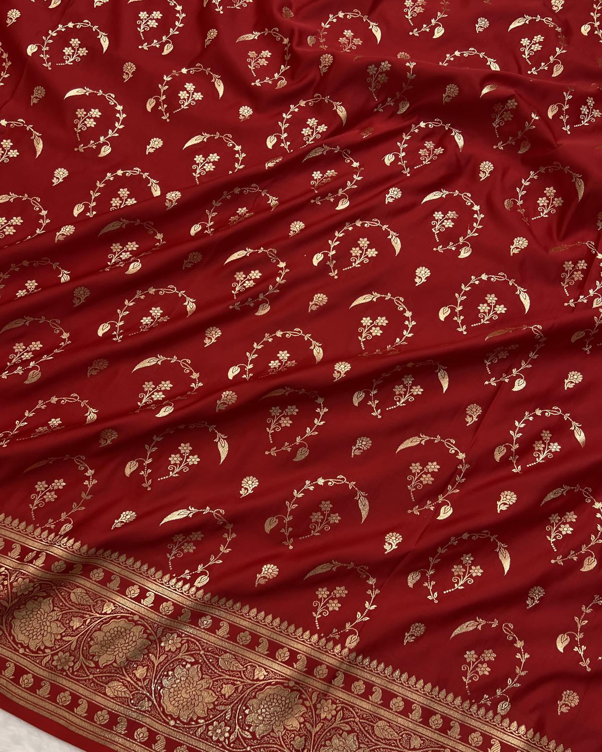 Red Banarasi Bel Booti Jaal Pattern Katan Silk Saree
