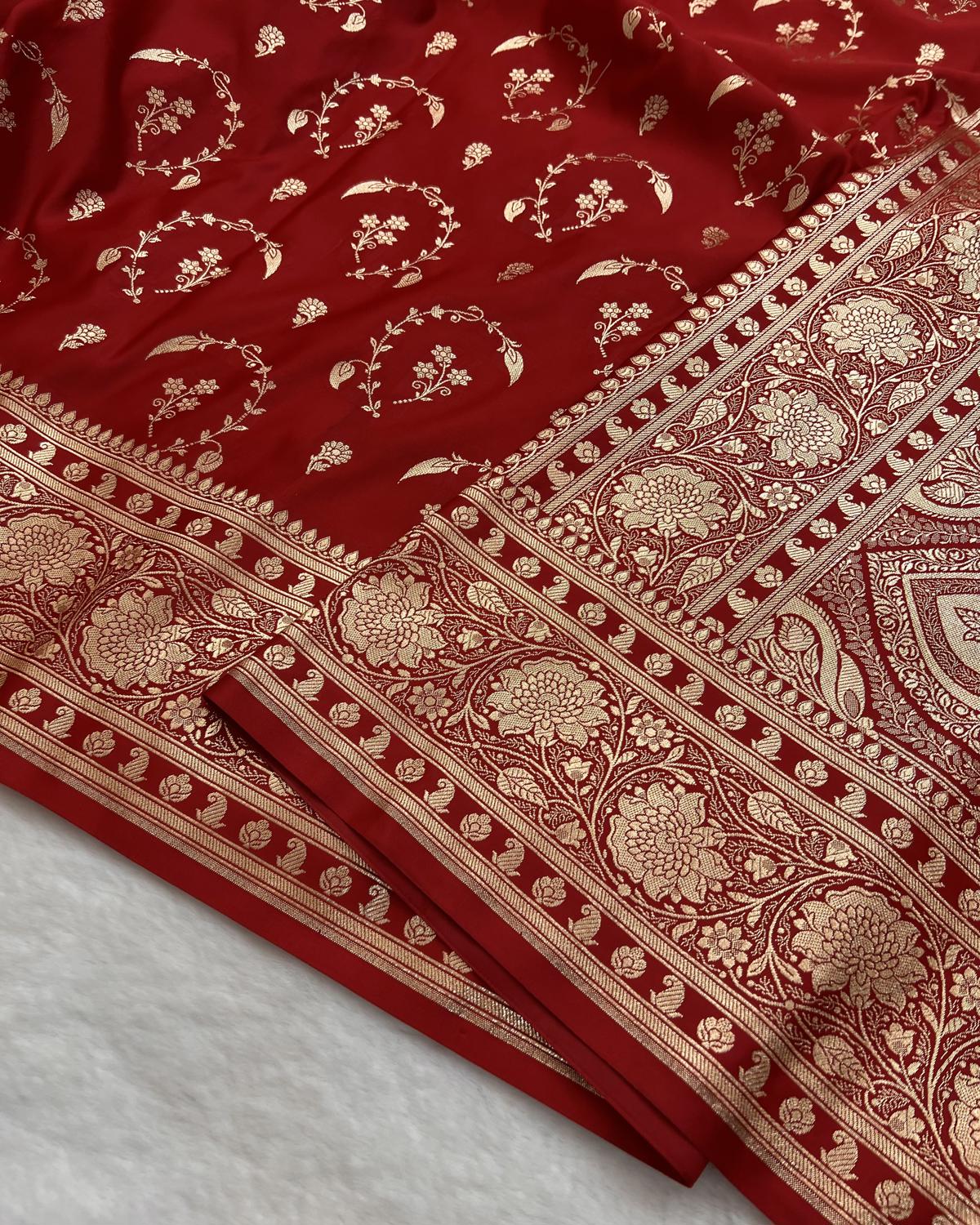 Red Banarasi Bel Booti Jaal Pattern Katan Silk Saree