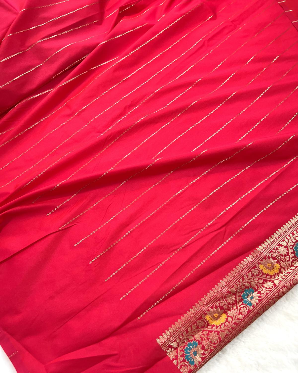 Partywear Red Banarasi Leafy Boota Meena Border Katan Silk Saree