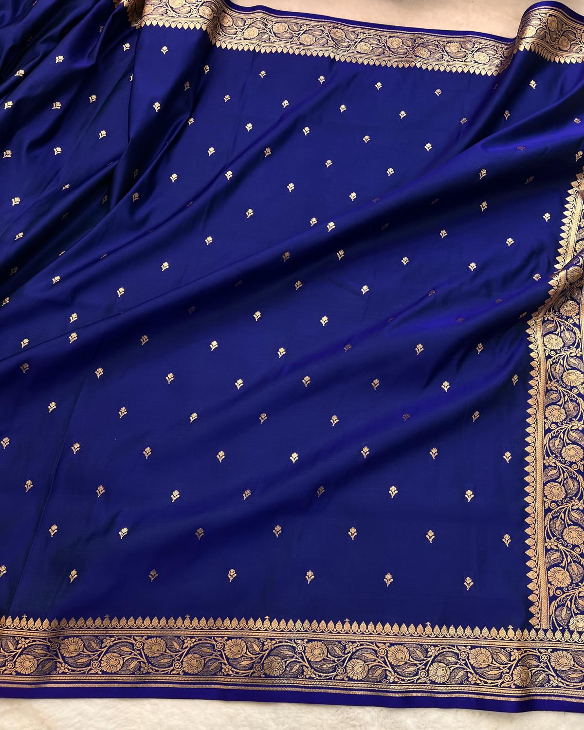 Royal Blue Banarasi Floral Booti Mashru Katan Silk Saree