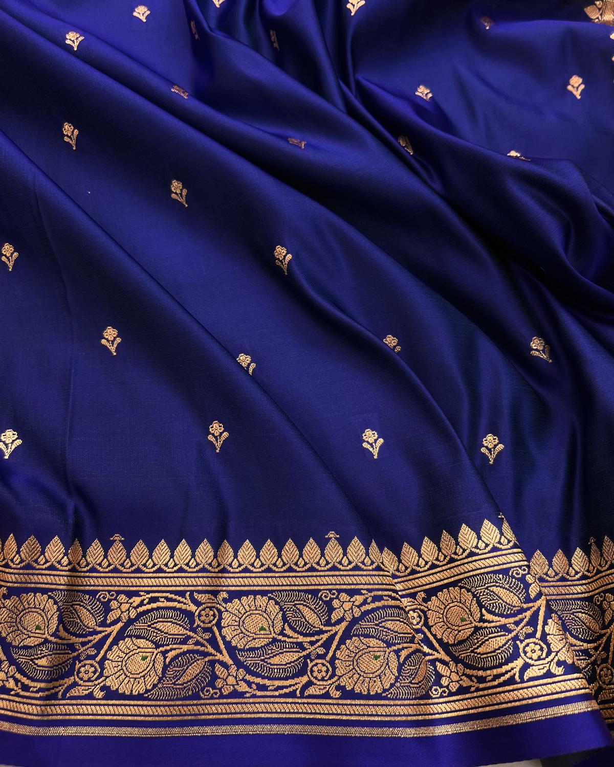 Royal Blue Banarasi Floral Booti Mashru Katan Silk Saree