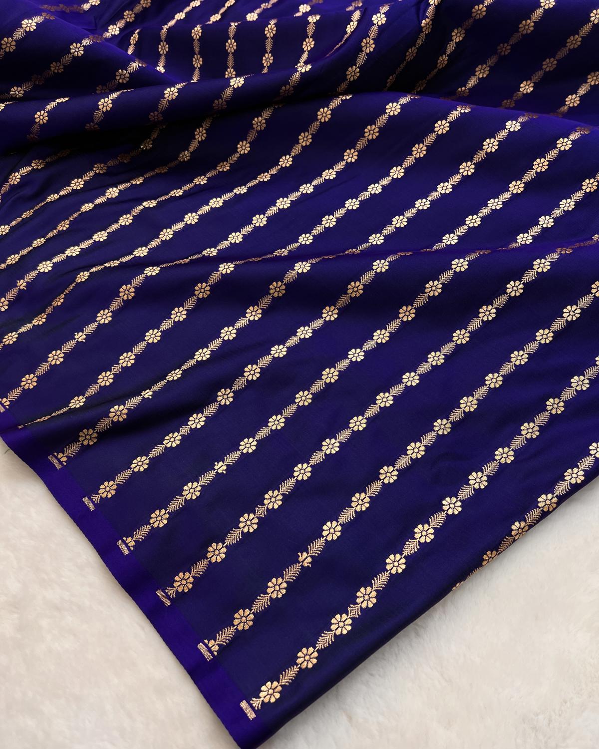 Royal Blue Banarasi Floral Booti Mashru Katan Silk Saree