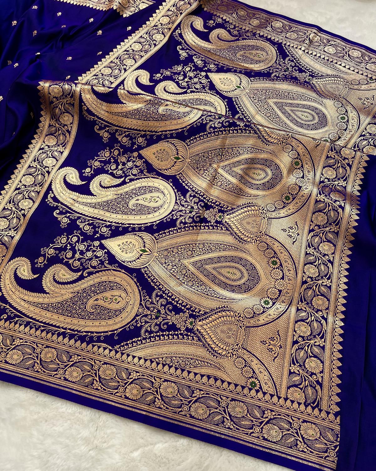 Royal Blue Banarasi Floral Booti Mashru Katan Silk Saree