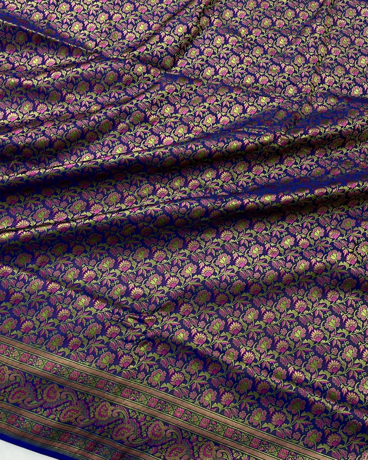 Royal Blue Tanchui Pashmina Floral Jaal Katan Silk Saree