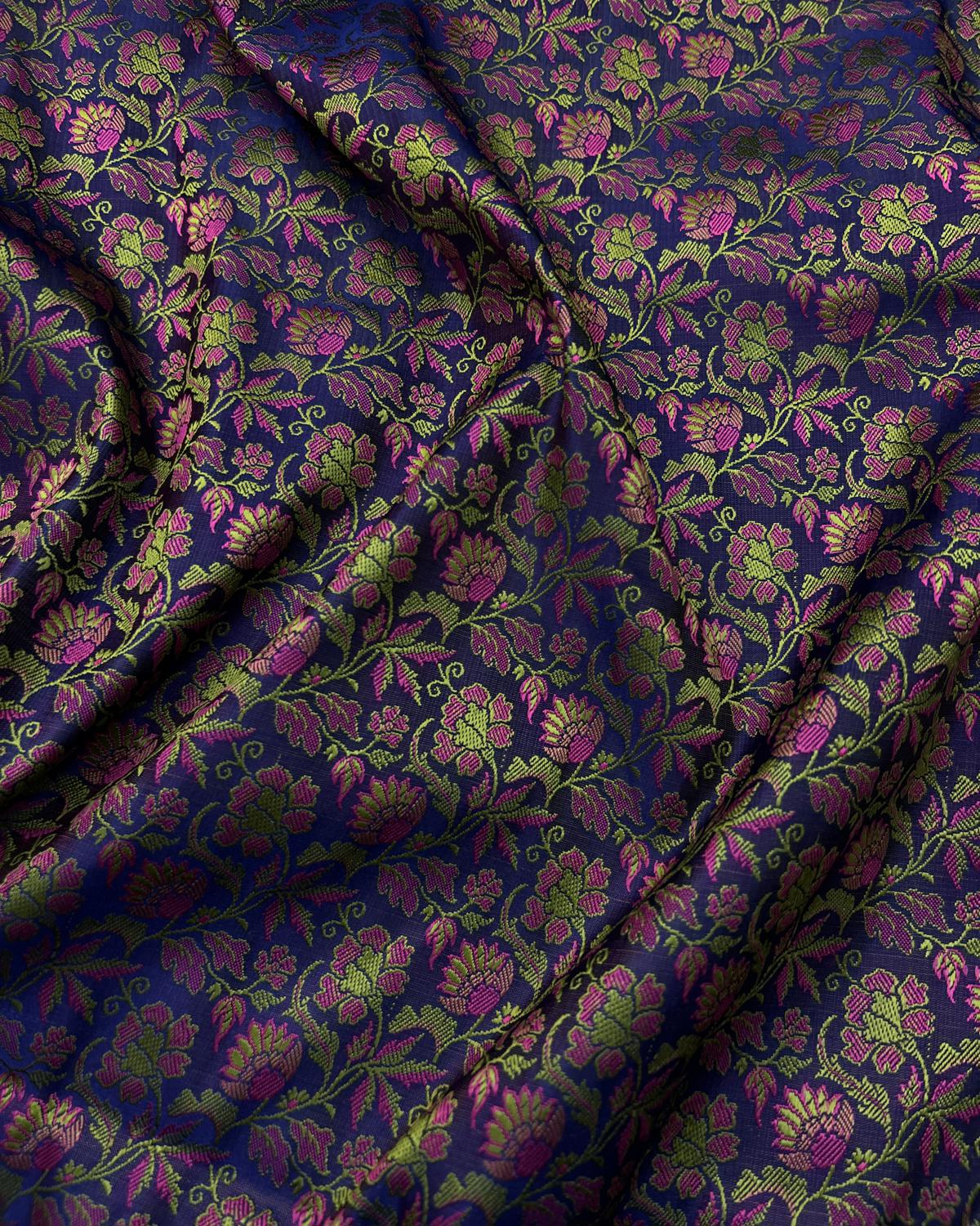 Royal Blue Tanchui Pashmina Floral Jaal Katan Silk Saree