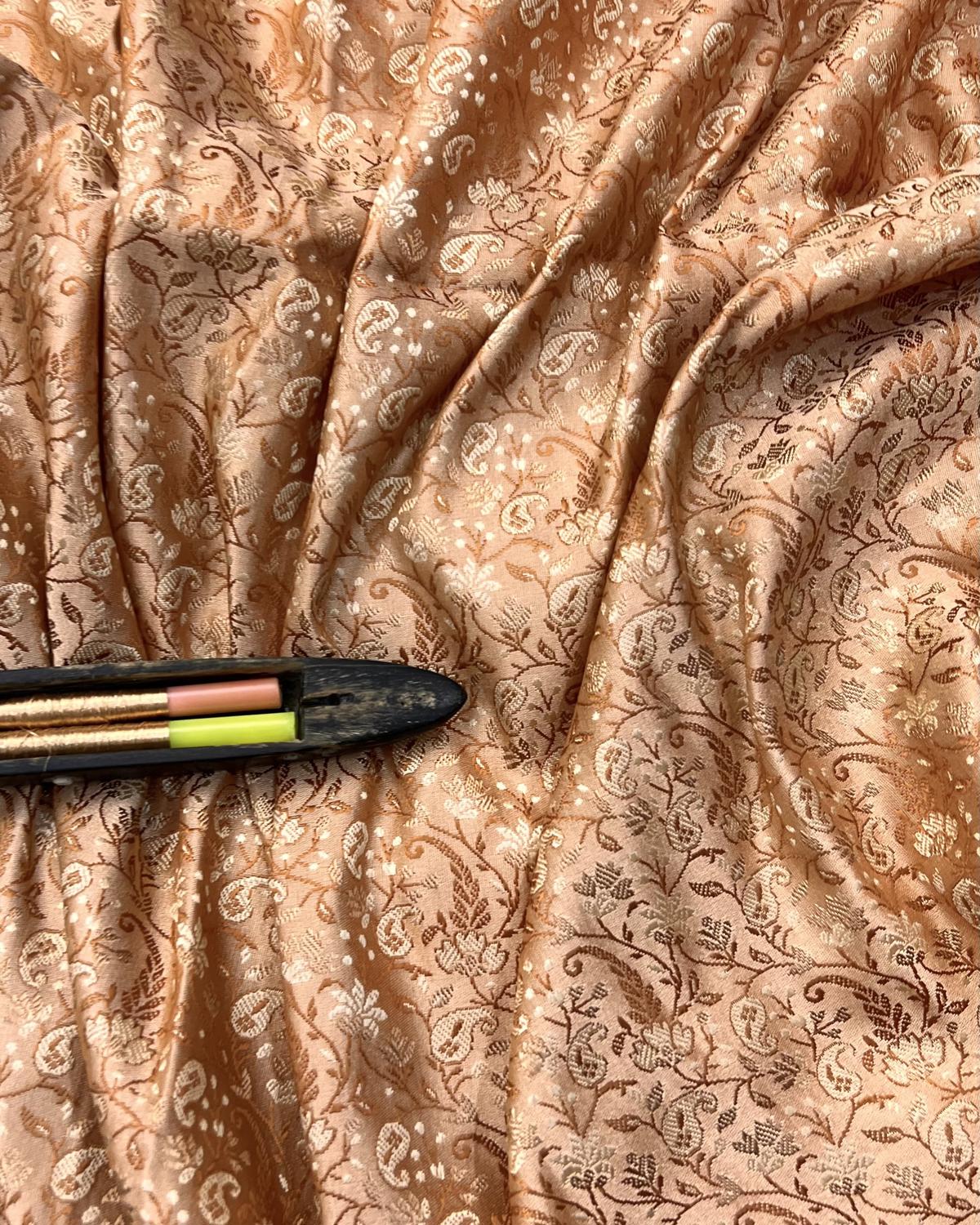 Beautiful Tussar Pashmina Floral Jaal Katan Silk Saree