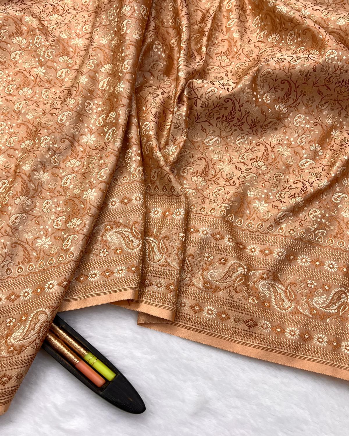 Beautiful Tussar Pashmina Floral Jaal Katan Silk Saree