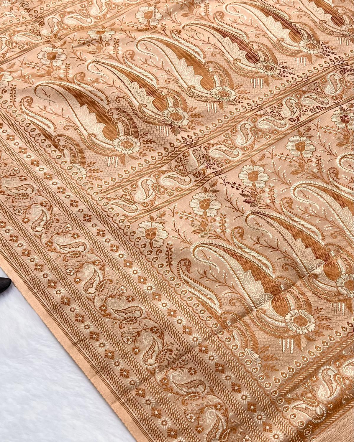Beautiful Tussar Pashmina Floral Jaal Katan Silk Saree