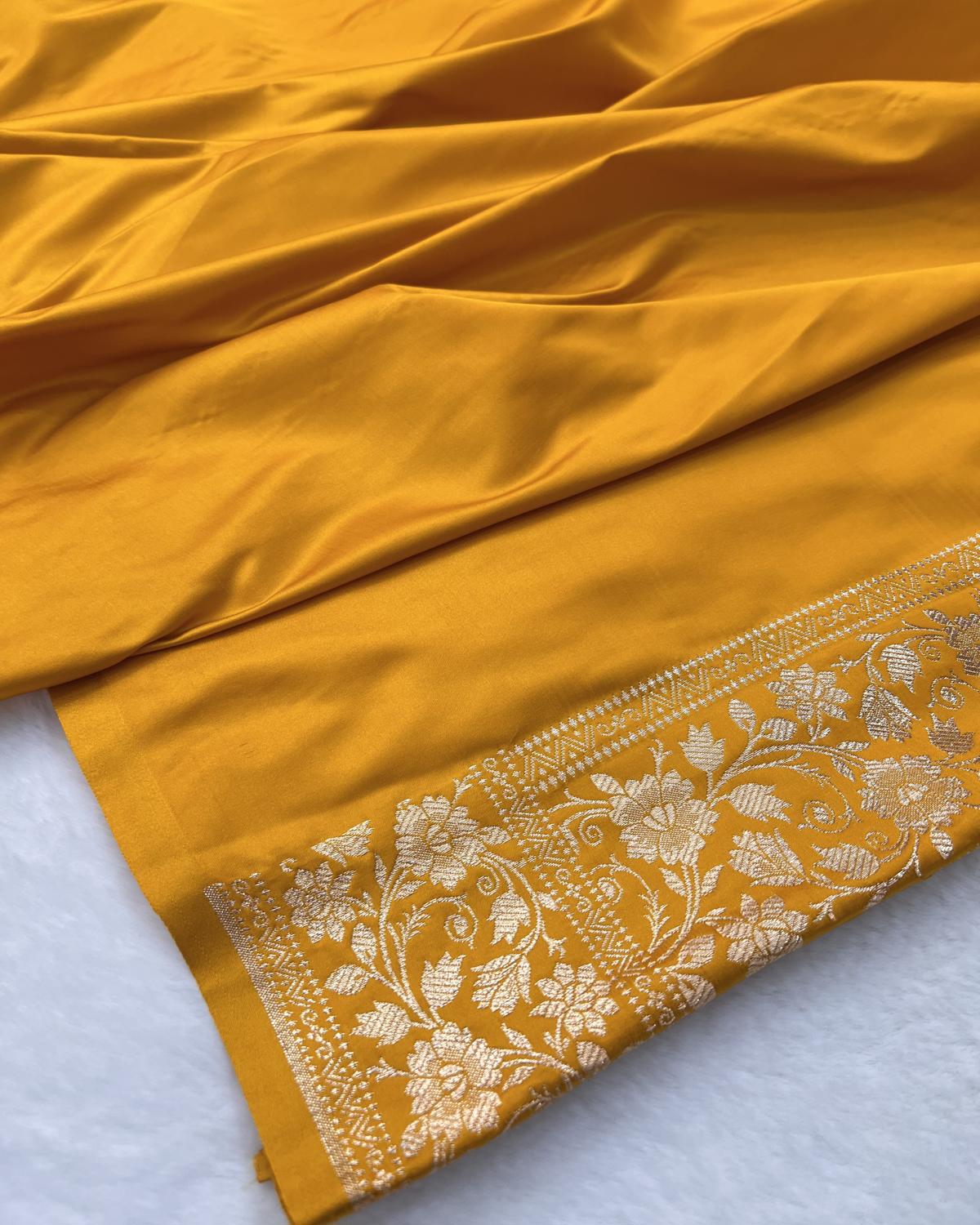 Yellow Shade Banarasi Floral Jaal Pattern Katan Silk Saree